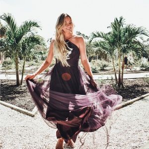 Purple halter Tulle Bridesmaid Dress